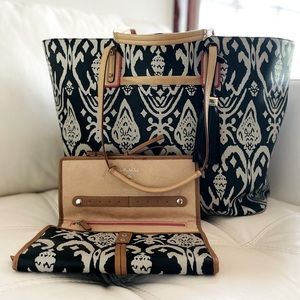 Stella & Dot Black Ikat Tote and matching Jewelry Case